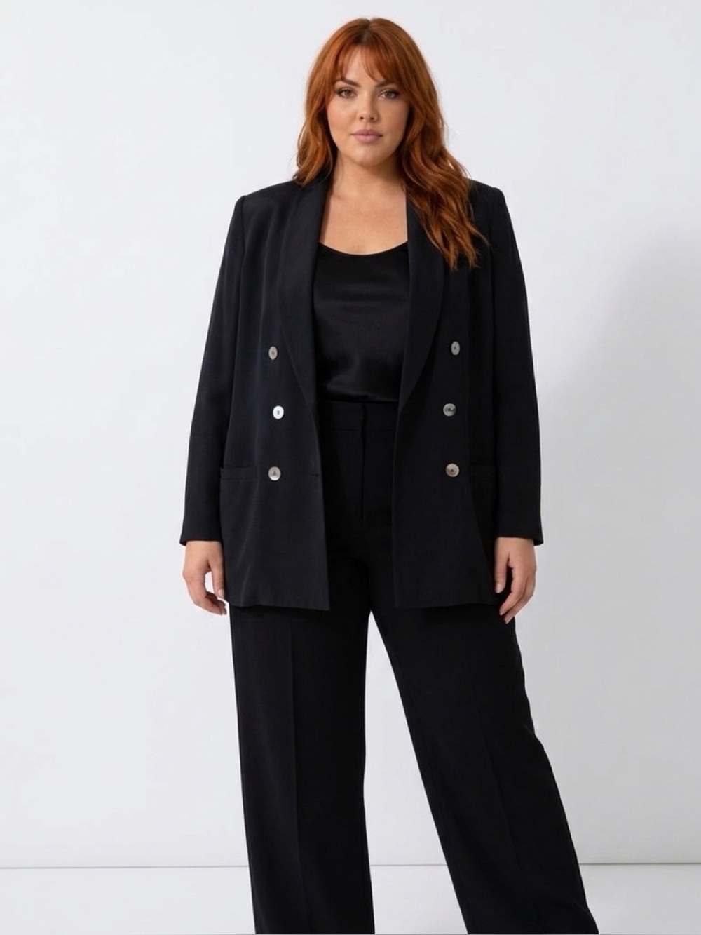 Vintage Valerie Stevens 💯% Silk Black Double
Breasted Shawl Collar Blazer S16